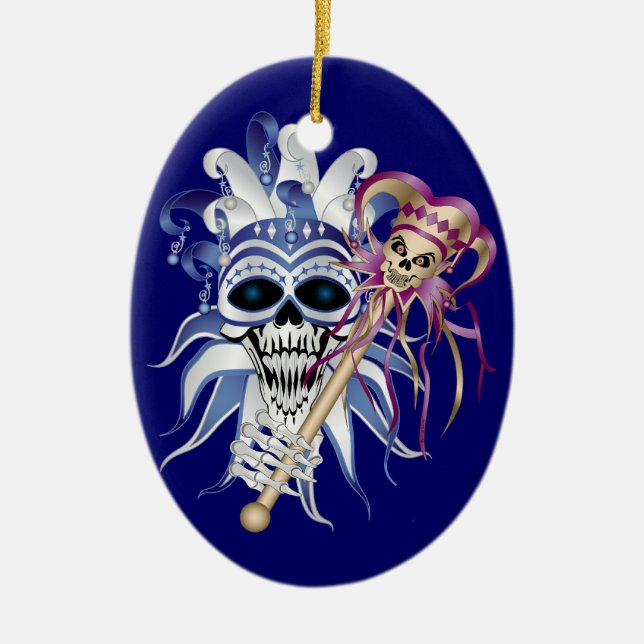Jester Skull Ceramic Ornament (Front)