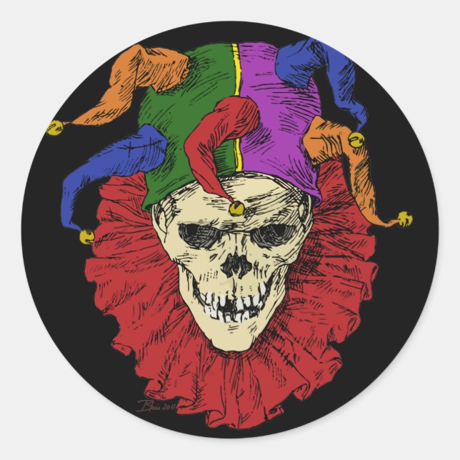 Jester Skull Scary Goth Mardi Gras Clown Classic Round Sticker (Front)