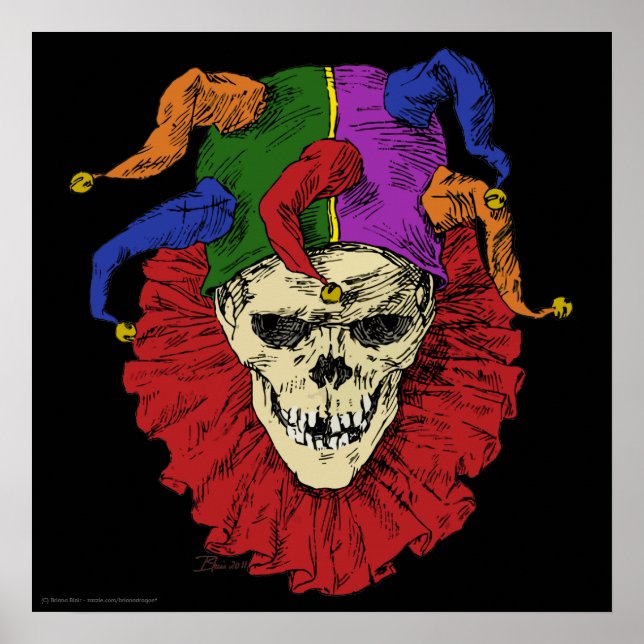 Jester Skull Scary Goth Mardi Gras Clown Poster (Front)