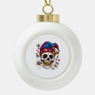 Jester Skull Trickster Ceramic Ball Christmas Ornament