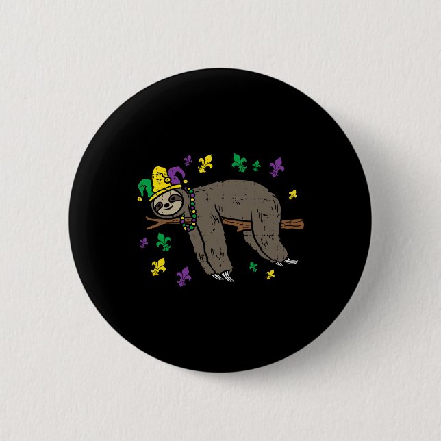 Jester Sloth Lazy Day Animal Cute Funny Mardi Gras 2 Inch Round Button (Front)