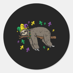 Jester Sloth Lazy Day Animal Cute Funny Mardi Gras Classic Round Sticker