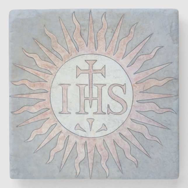 Jesuit IHS Christogram Stone Coaster (Front)
