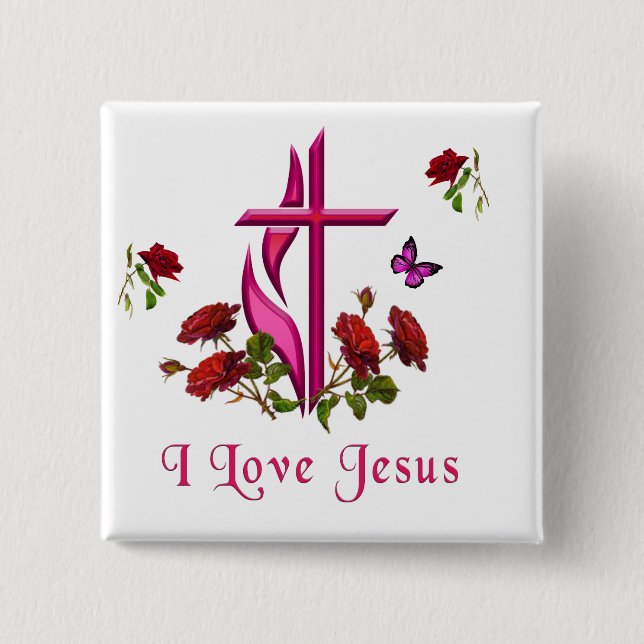 Jesus  2 inch square button (Front)