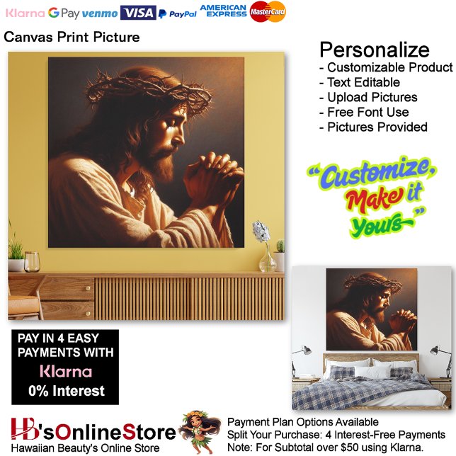 Jesus 8 Canvas Print Picture (Jesus Praying Biblical Christian Canvas Print Picture 8.)