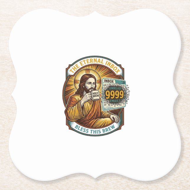 Jesus 9999 Unread Emails Inbox Zero Office Humor_1 Paper Coaster (Front)