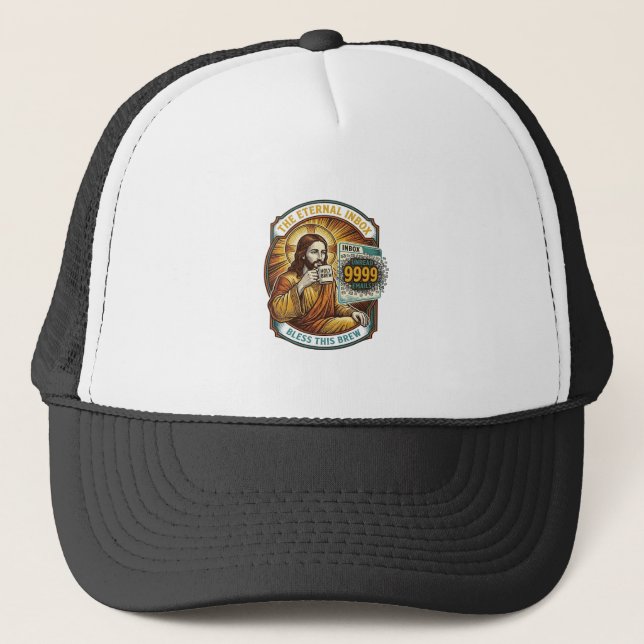 Jesus 9999 Unread Emails Inbox Zero Office Humor_1 Trucker Hat (Front)