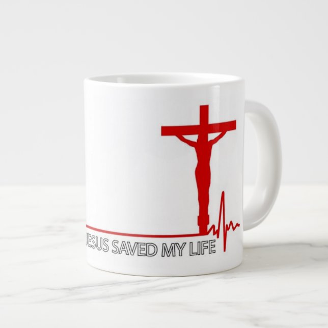 Jésus a sauvé ma vie - Tasse de café extra-grande (Devant droit)