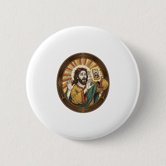 Jesus Accidental Front Camera Double Chin Selfie E 2 Inch Round Button (Front)