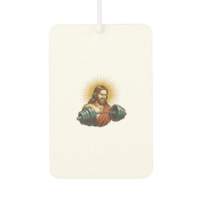 Jesus Accidentally Adding Too Much Weight Gym Fail Air Freshener (Front)