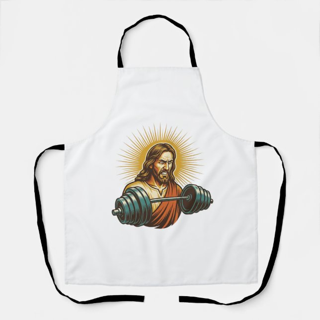 Jesus Accidentally Adding Too Much Weight Gym Fail Apron (Front)