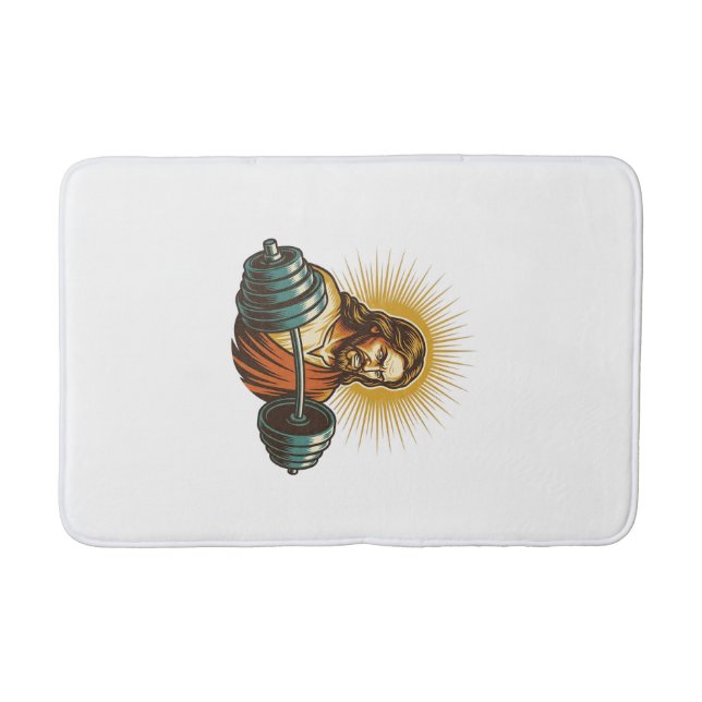 Jesus Accidentally Adding Too Much Weight Gym Fail Bath Mat (Front)