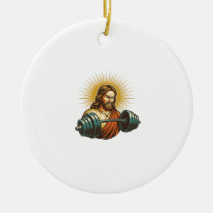 Jesus Accidentally Adding Too Much Weight Gym Fail Ceramic Ornament