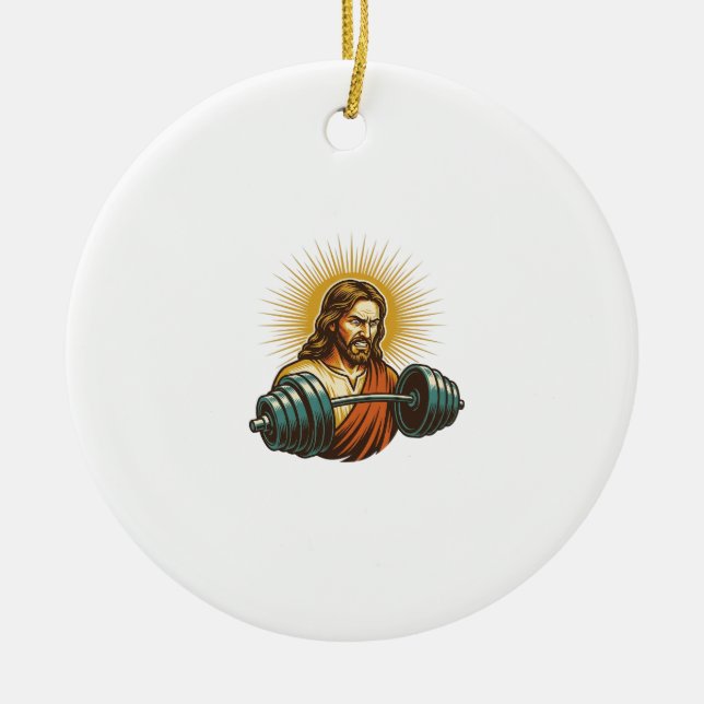 Jesus Accidentally Adding Too Much Weight Gym Fail Ceramic Ornament (Front)