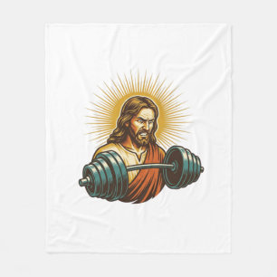 Jesus Accidentally Adding Too Much Weight Gym Fail Fleece Blanket