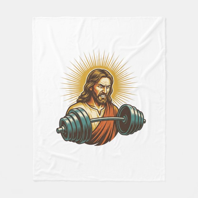 Jesus Accidentally Adding Too Much Weight Gym Fail Fleece Blanket (Front)