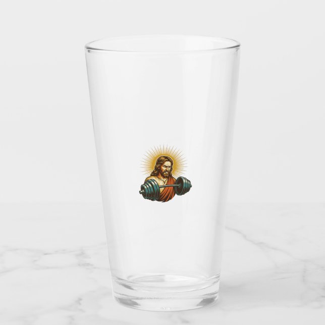 Jesus Accidentally Adding Too Much Weight Gym Fail Glass (Front)