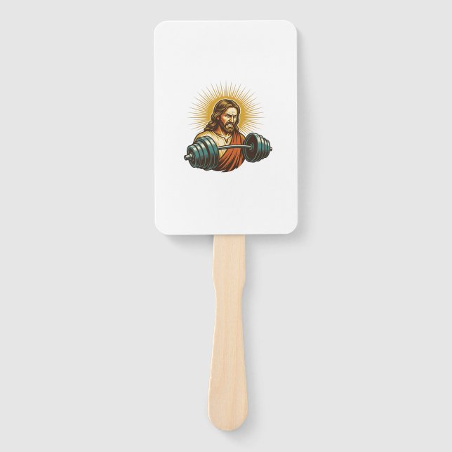 Jesus Accidentally Adding Too Much Weight Gym Fail Hand Fan (Front)
