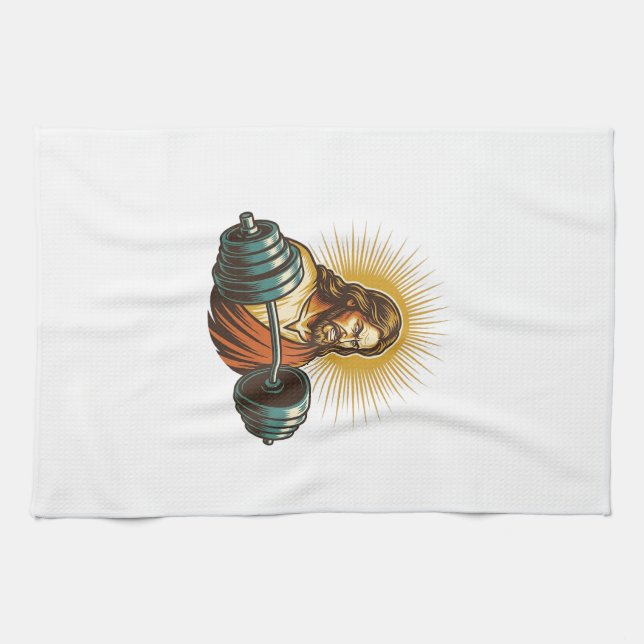 Jesus Accidentally Adding Too Much Weight Gym Fail Kitchen Towel (Horizontal)