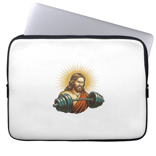Jesus Accidentally Adding Too Much Weight Gym Fail Laptop Sleeve (Front)