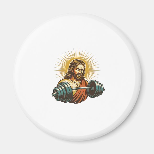 Jesus Accidentally Adding Too Much Weight Gym Fail Magnet (Front)