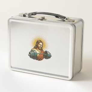Jesus Accidentally Adding Too Much Weight Gym Fail Metal Lunch Box