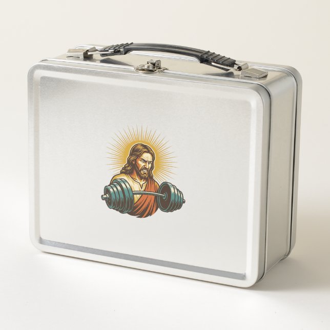 Jesus Accidentally Adding Too Much Weight Gym Fail Metal Lunch Box (Front)