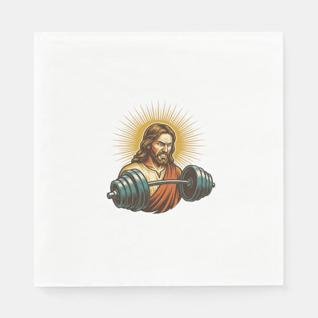Jesus Accidentally Adding Too Much Weight Gym Fail Napkin (Front)