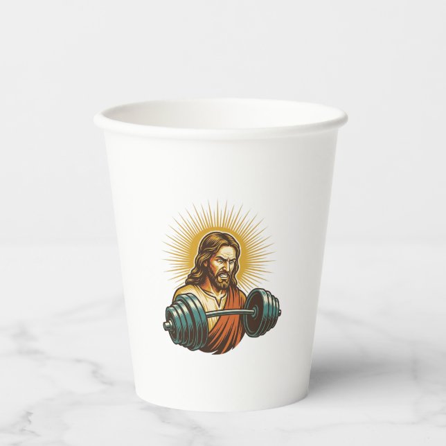 Jesus Accidentally Adding Too Much Weight Gym Fail Paper Cups (Front)