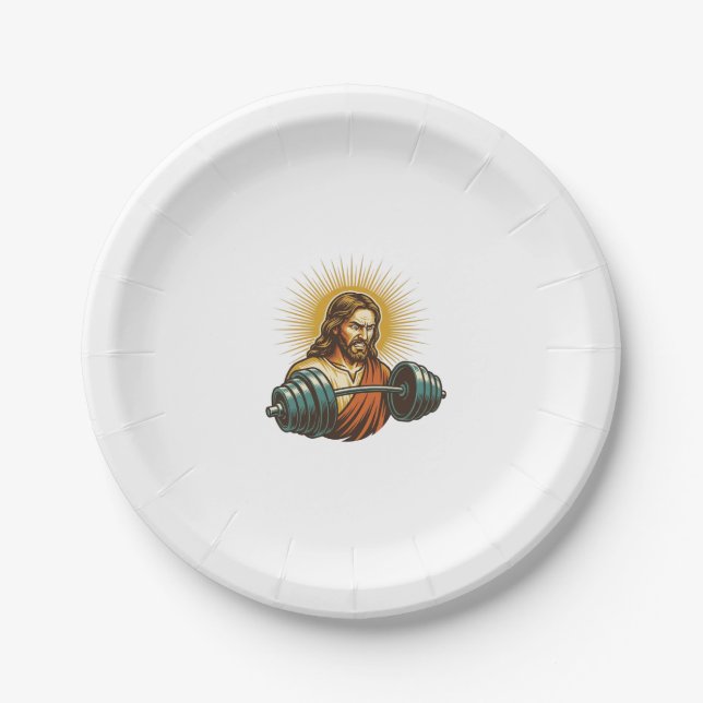 Jesus Accidentally Adding Too Much Weight Gym Fail Paper Plate (Front)