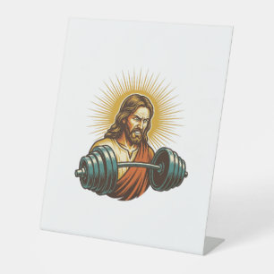 Jesus Accidentally Adding Too Much Weight Gym Fail Pedestal Sign