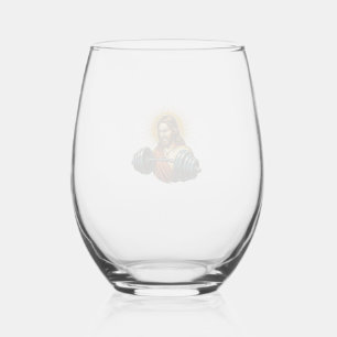 Jesus Accidentally Adding Too Much Weight Gym Fail Stemless Wine Glass