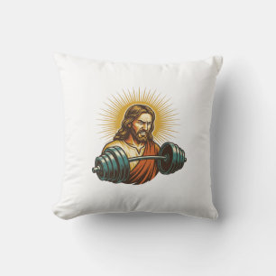 Jesus Accidentally Adding Too Much Weight Gym Fail Throw Pillow