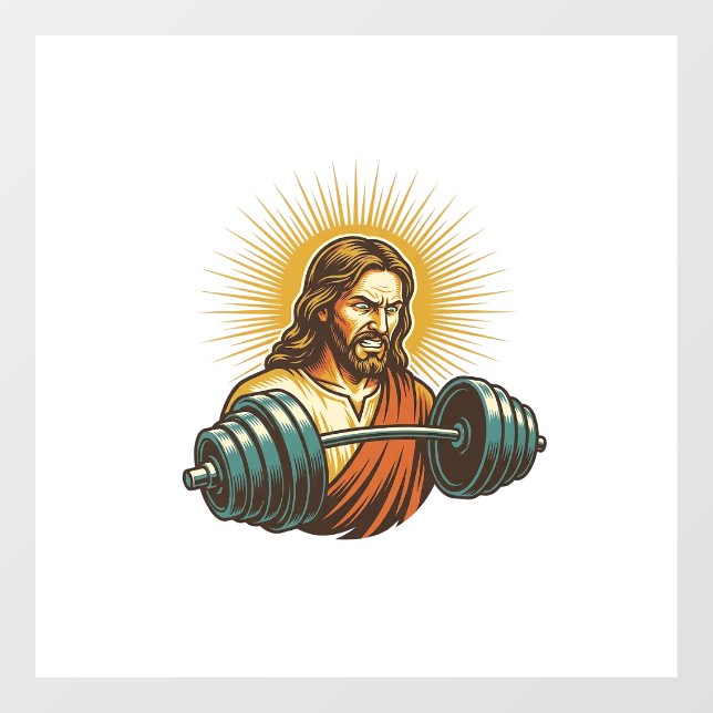 Jesus Accidentally Adding Too Much Weight Gym Fail Window Cling (Sheet)