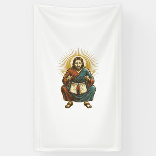 Jesus Adjusting Uncomfortable Wedgie Mid Squat Gym Banner