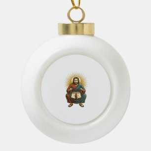 Jesus Adjusting Uncomfortable Wedgie Mid Squat Gym Ceramic Ball Christmas Ornament