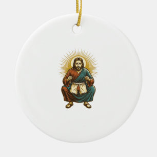 Jesus Adjusting Uncomfortable Wedgie Mid Squat Gym Ceramic Ornament
