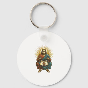 Jesus Adjusting Uncomfortable Wedgie Mid Squat Gym Keychain