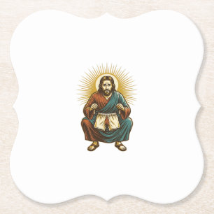 Jesus Adjusting Uncomfortable Wedgie Mid Squat Gym Paper Coaster