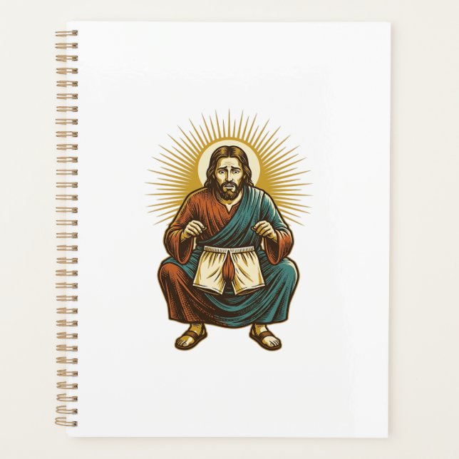 Jesus Adjusting Uncomfortable Wedgie Mid Squat Gym Planner (Front)