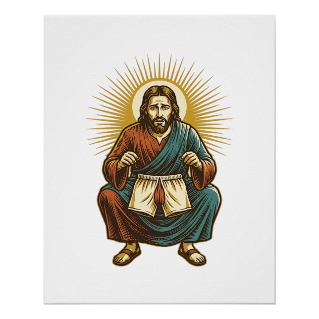 Jesus Adjusting Uncomfortable Wedgie Mid Squat Gym Poster (Front)