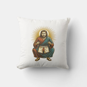 Jesus Adjusting Uncomfortable Wedgie Mid Squat Gym Throw Pillow