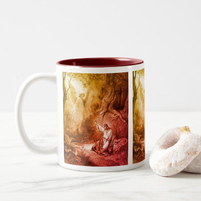 Jesus Agony In The Garden Religious Art Two-Tone Coffee Mug (With Donut)