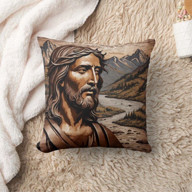 Jesus Among Mountains at Sunset Throw Pillow (Blanket)