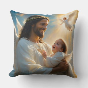 Jesus and Baby Angel Throw Pillow