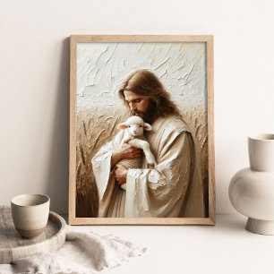 Jesus and Baby Lamb, Christian Art, Jesus Christ Poster