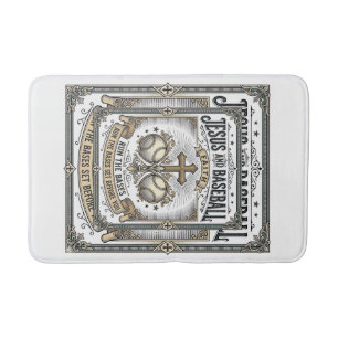 Jesus and Baseball Vintage Christian Bath Mat