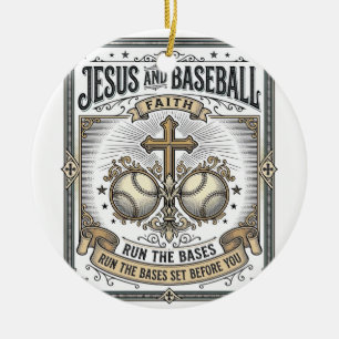 Jesus and Baseball Vintage Christian  Ceramic Ornament