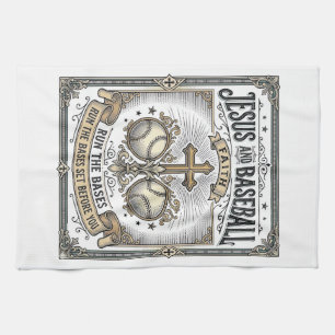 Jesus and Baseball Vintage Christian Kitchen Towel