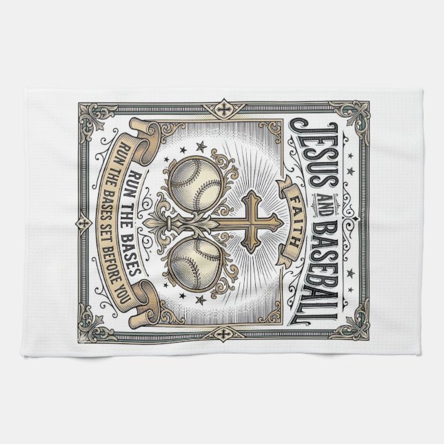 Jesus and Baseball Vintage Christian  Kitchen Towel (Horizontal)